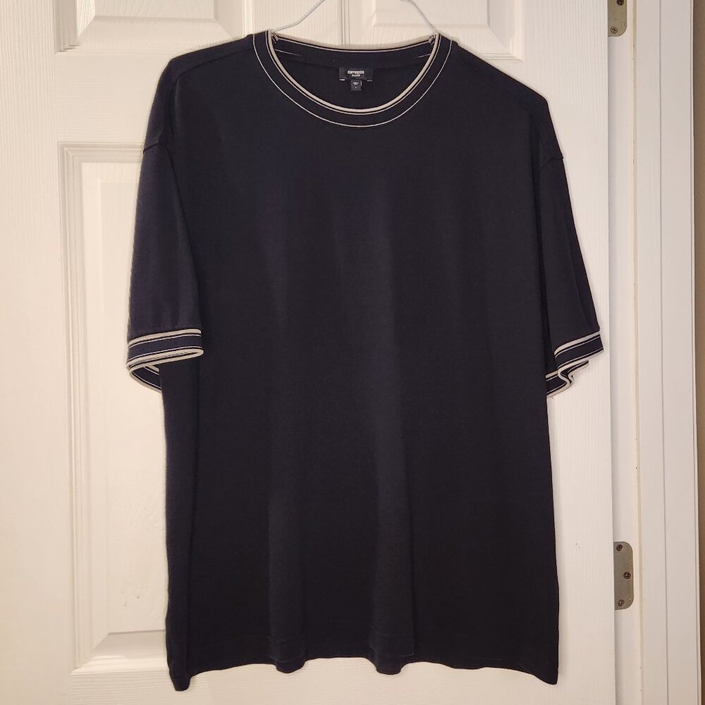 Black Express Relaxed Large Tee with White Trim